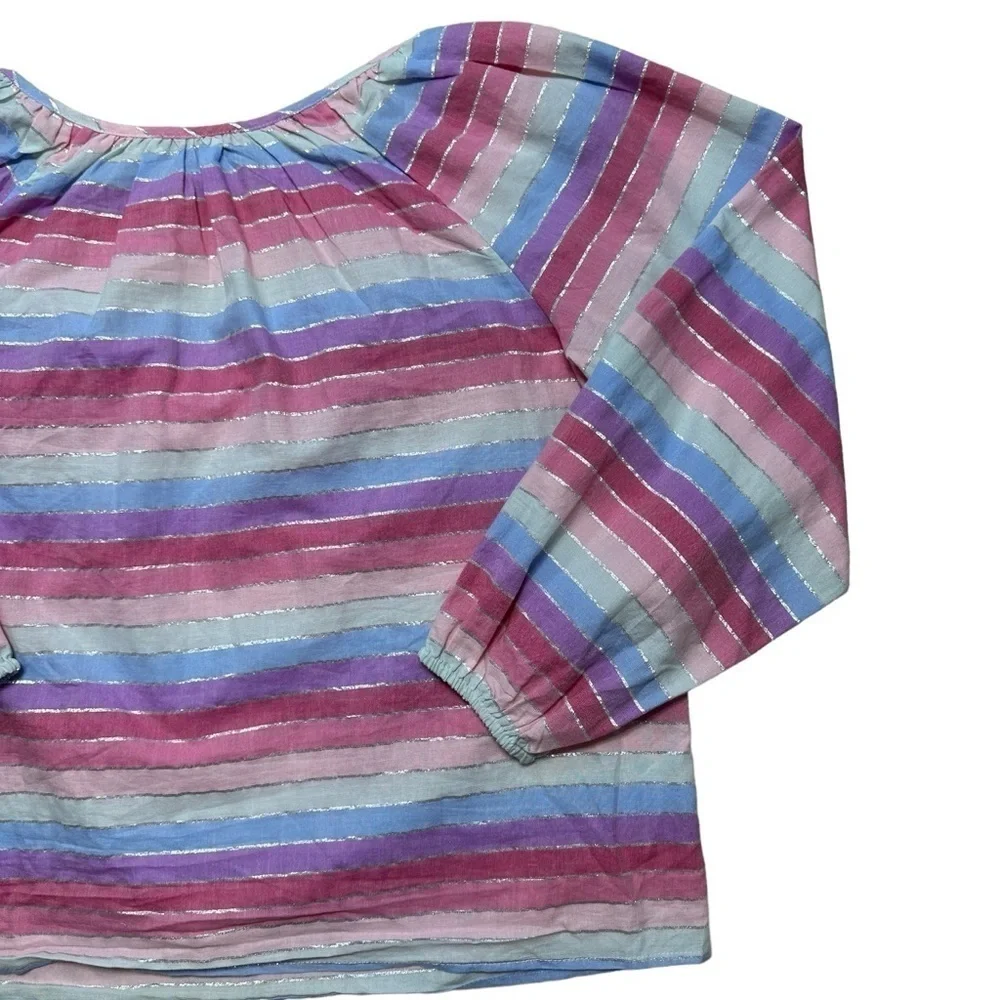 J. Crew Pastel Metallic Striped Long Sleeve Peasant Blouse US S